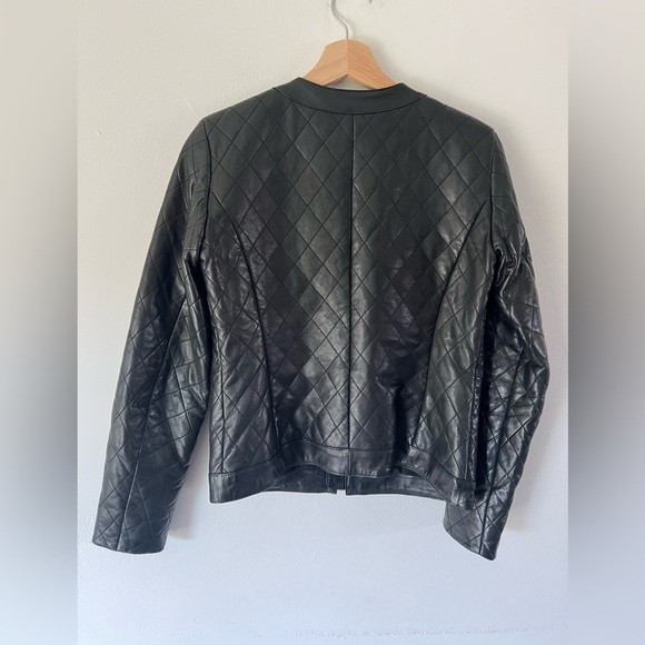 Ann Taylor Diamond Quilted Zipper Pocket Black Leather Jacket Size XS - Picture 7 of 10
